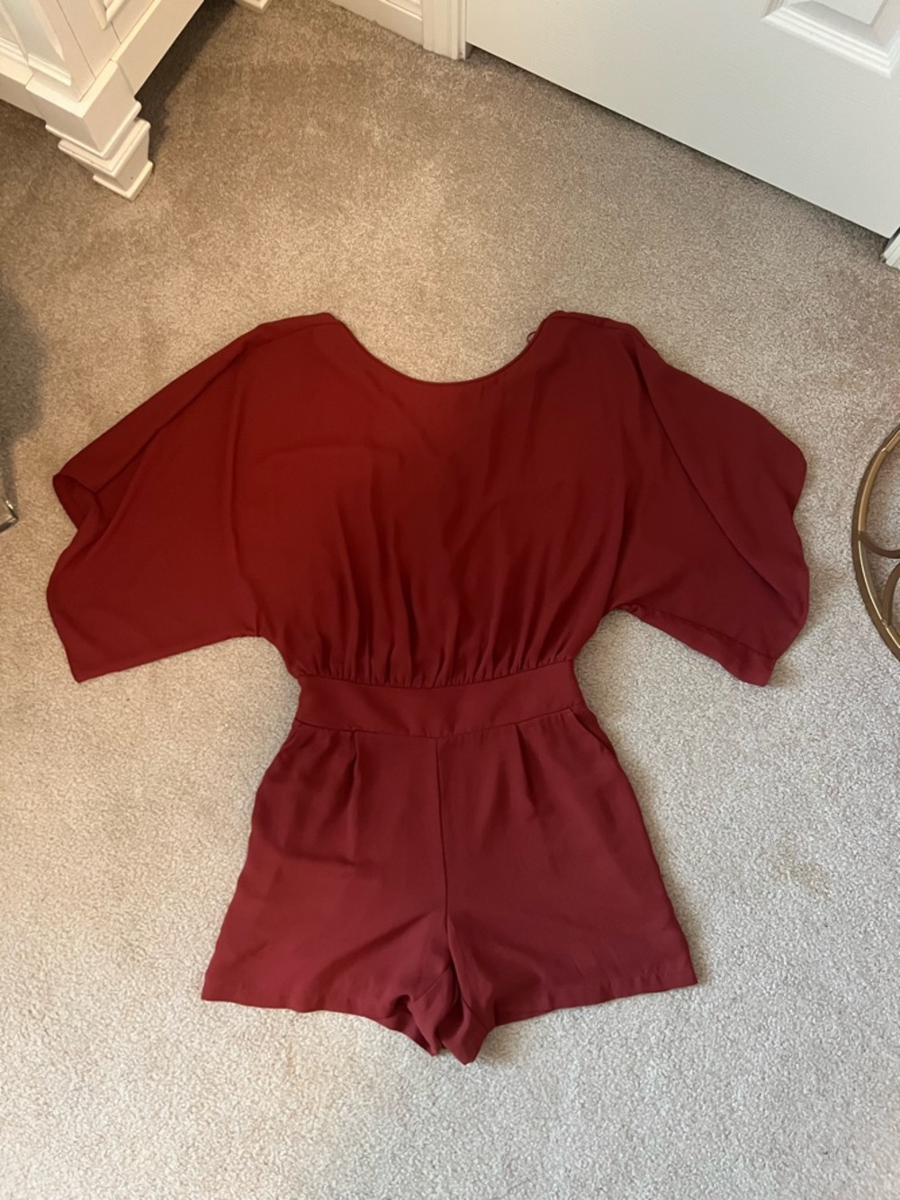 White House Black Market Burgundy Short Sleeve Romper